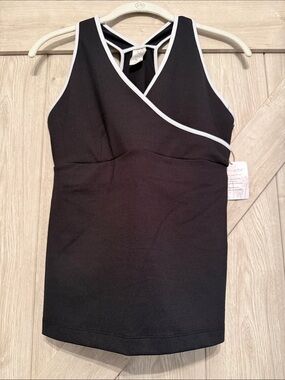 Shanghai Red Black Women’s Tank Top with White Trim - Athletic Wrap Style